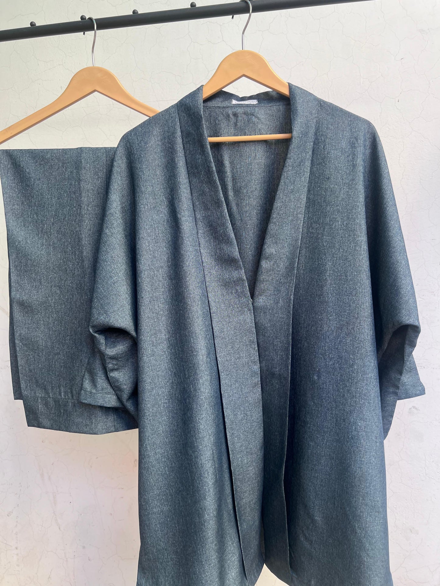 Steel Blue Solid Kimono Co-ord Set