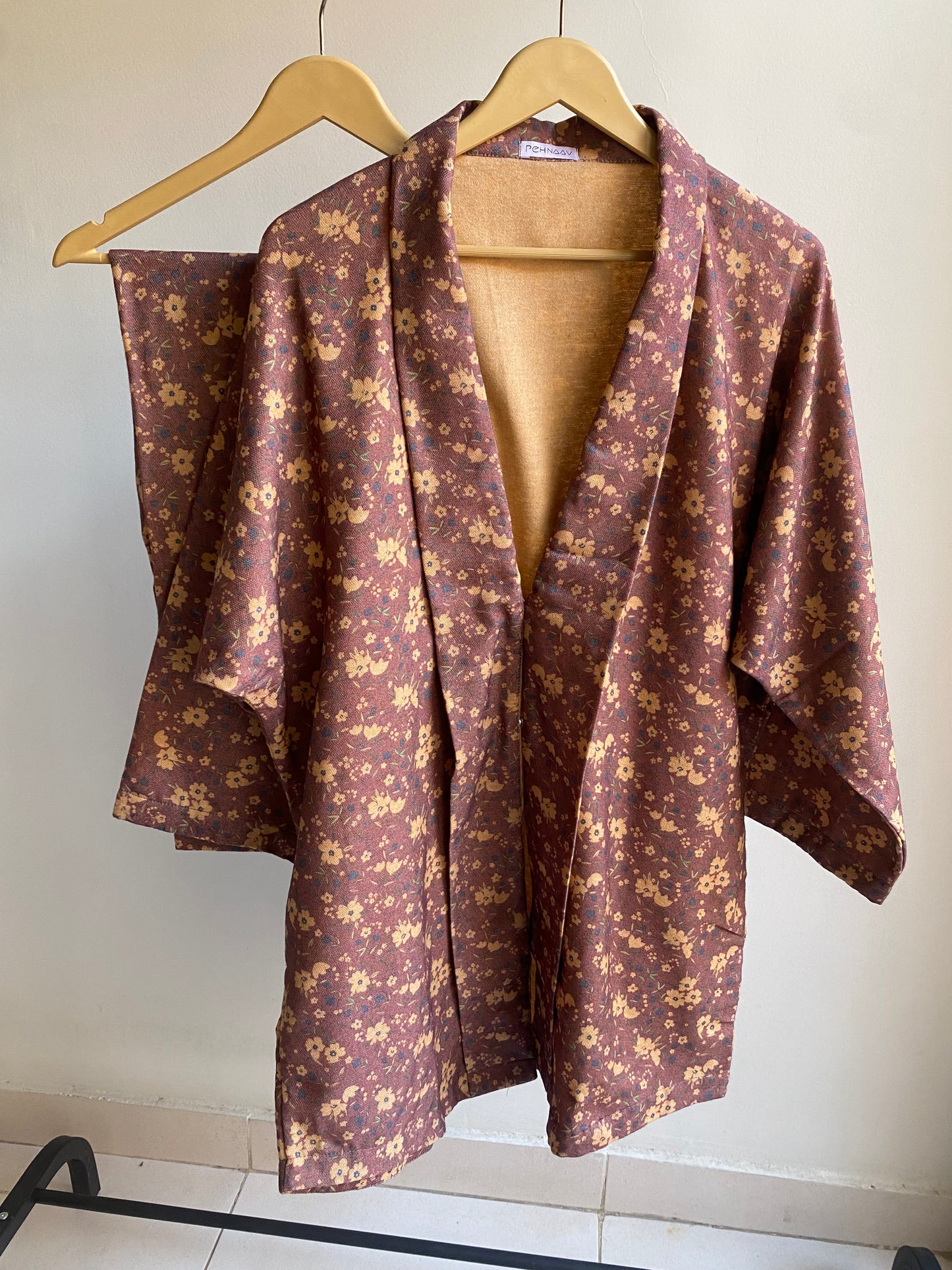 Purple Floral Kimono Co-ord Set – Self-Print (Winter)
