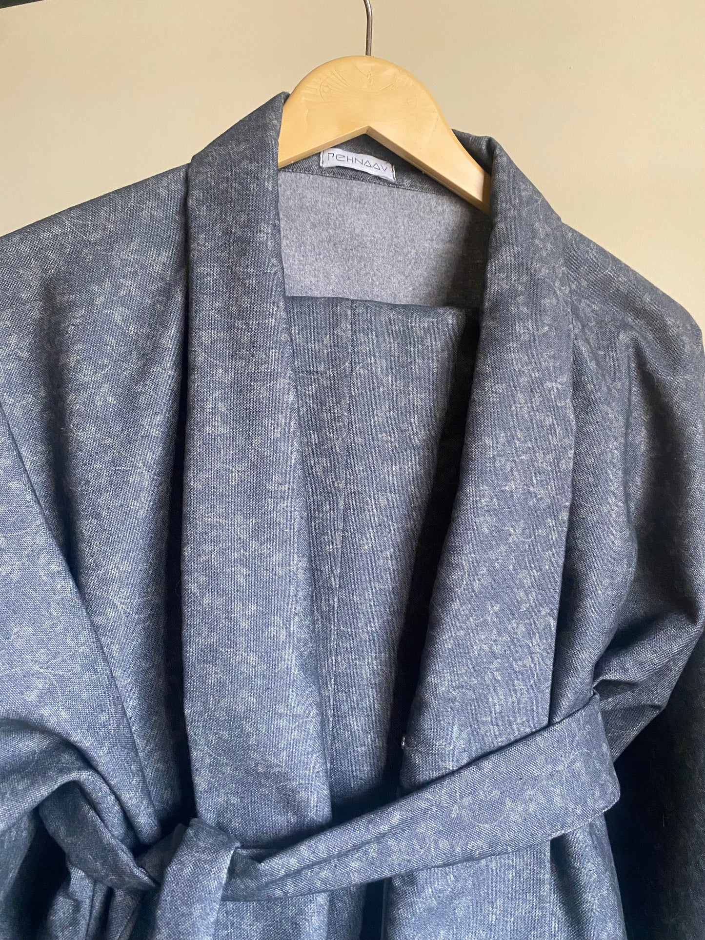 Grey Floral Kimono Co-ord Set – Self-Print (Winter)