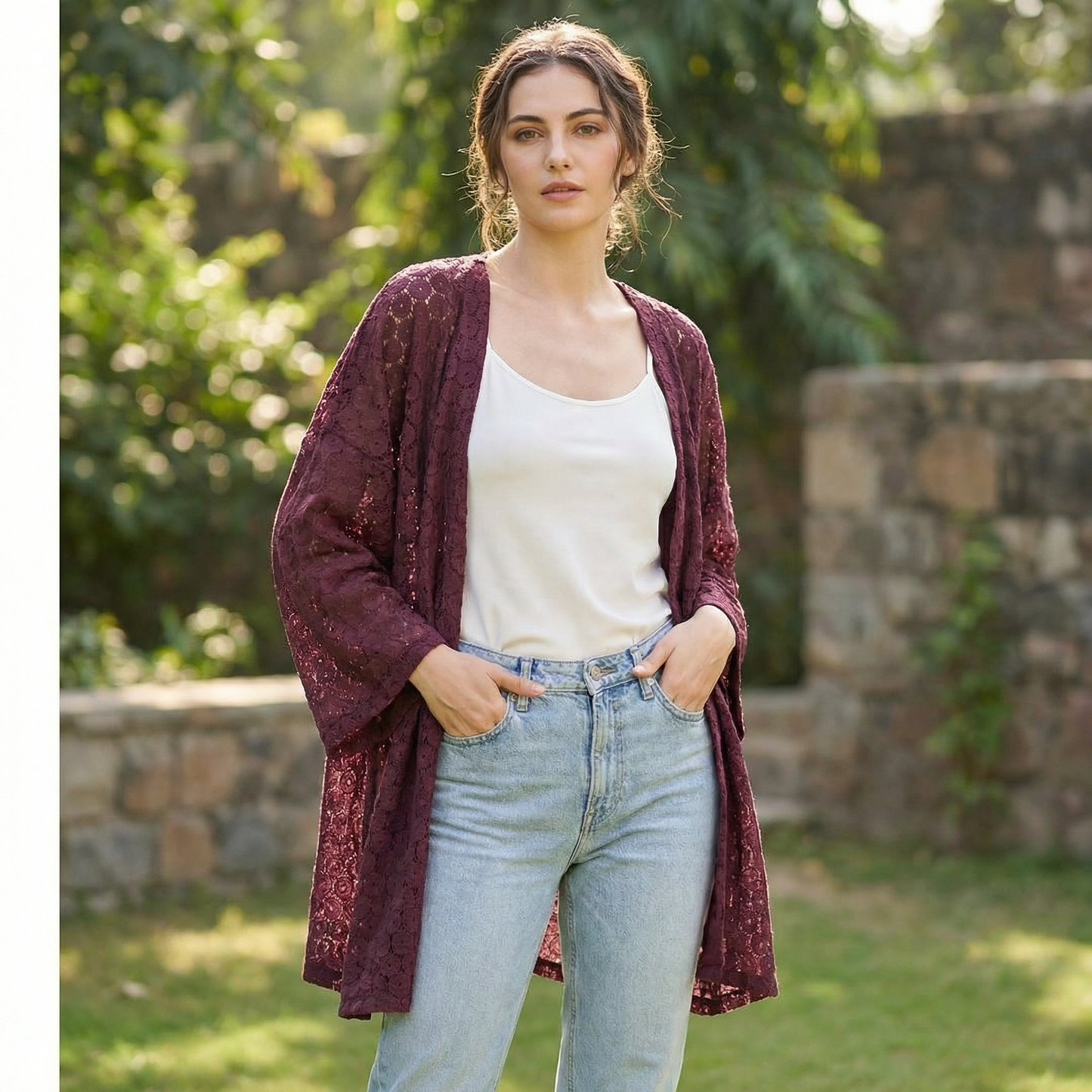 Maroon Net Kimono