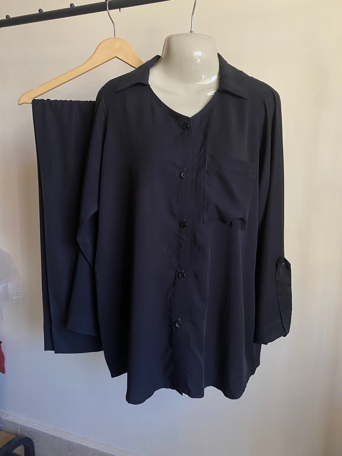Black Linen Co-ord Set - Button Down