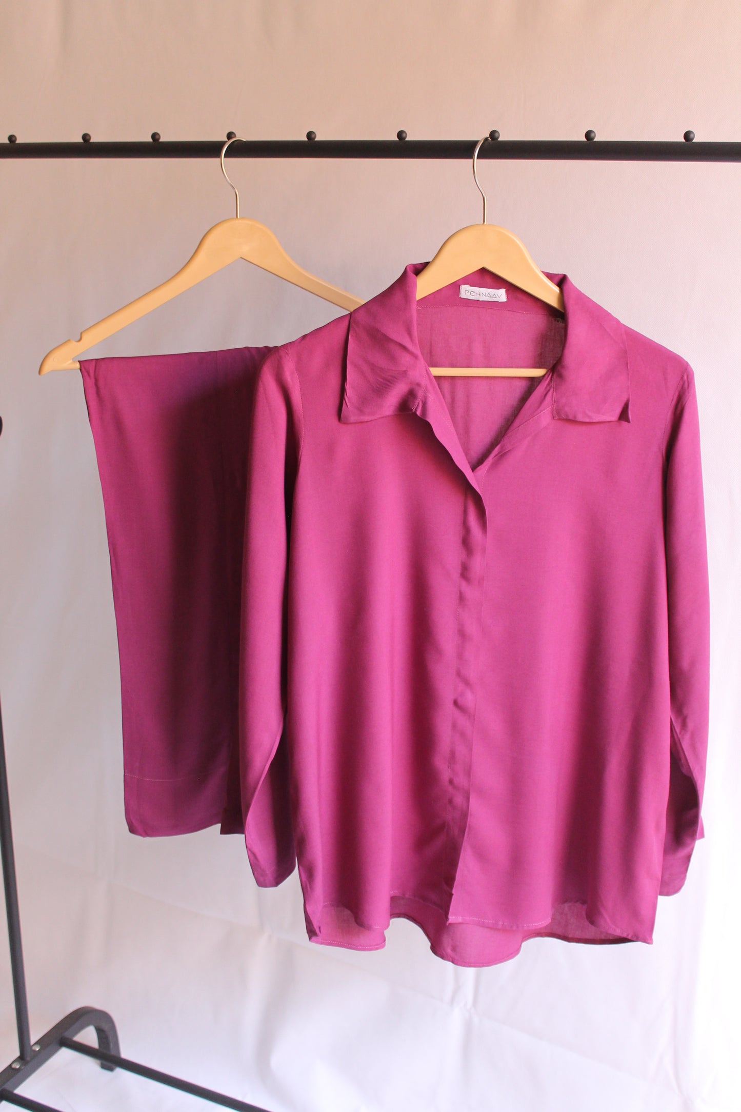 Magenta Linen Co-ord Set - Button Down