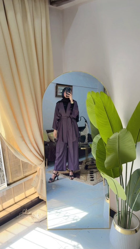 Grape Purple Solid Kimono Co-ord Set