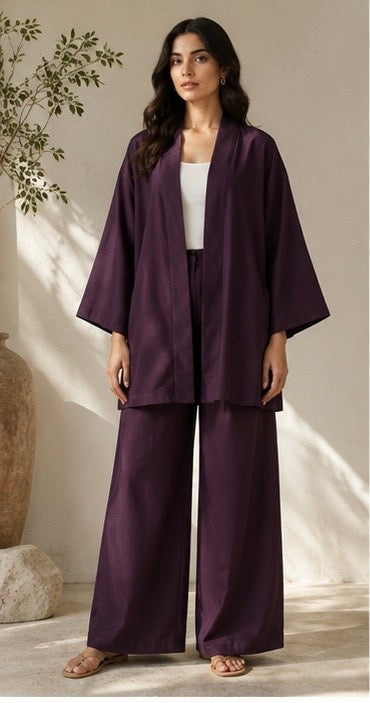 Maroon Solid Kimono Co-ord Set (Mid Season)