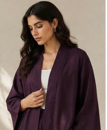 Maroon Solid Kimono Co-ord Set (Mid Season)