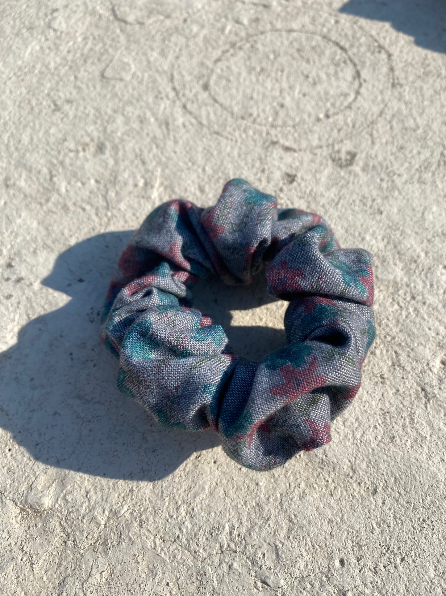 Grey Floral Scrunchie