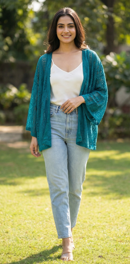 Teal Net Kimono