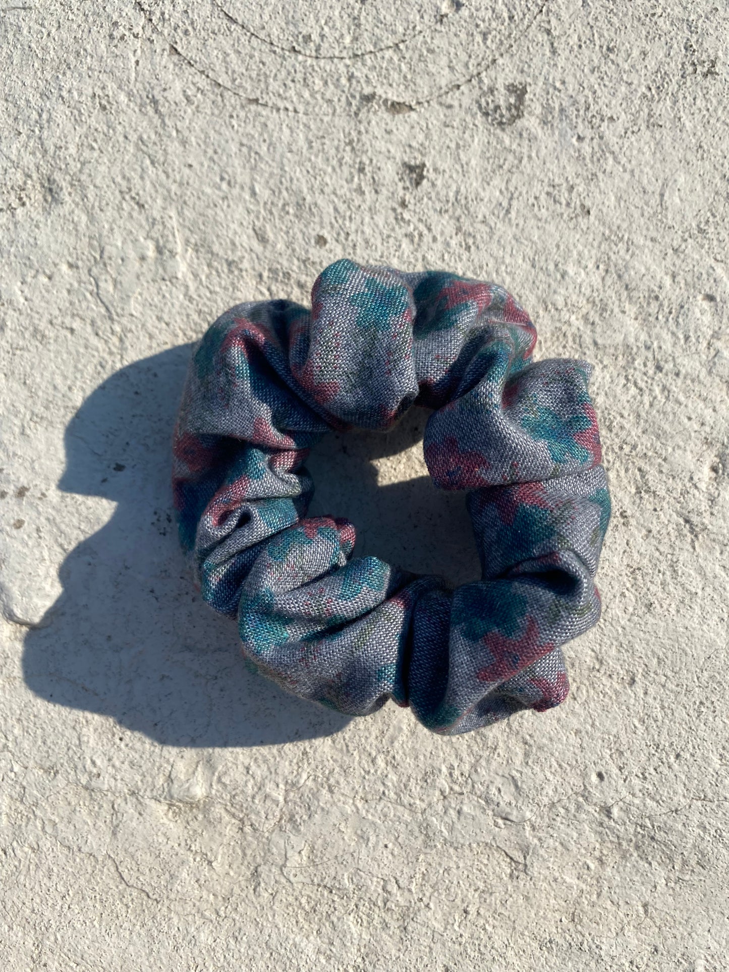 Grey Floral Scrunchie